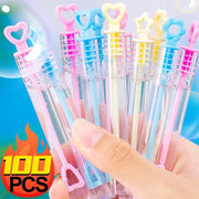 Mini cute bubble tubes set for kids, ideal for birthday parties and wedding favors, featuring colorful heart and star designs.
