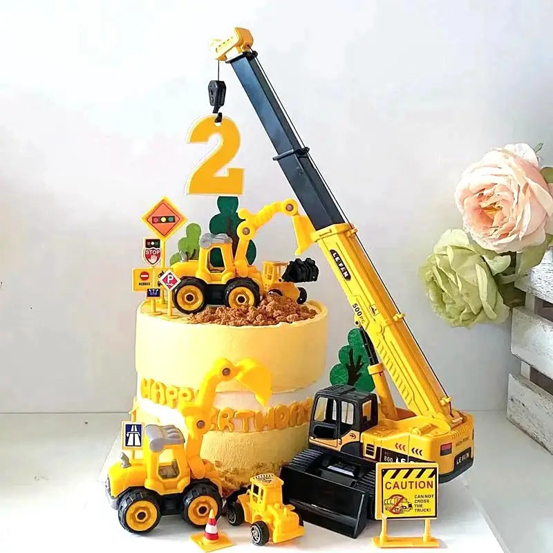 Excavator Crane Construction Party Cake Topper Vehicle Tractor Cake Topper Birthday Kid Babyshower Cake Decor Boy Birthday Party