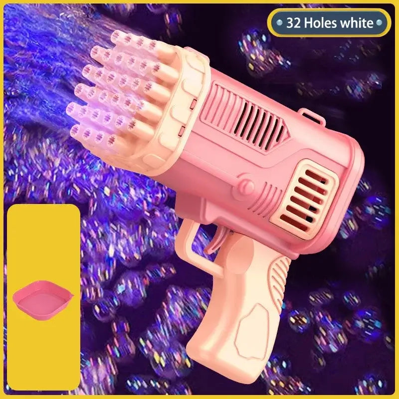 Bubble Gun Kids Toys Rocket 32 Holes Soap Bubbles Machine Gun Shape Automatic Blower With Light Outdoor Toy Gifts Party