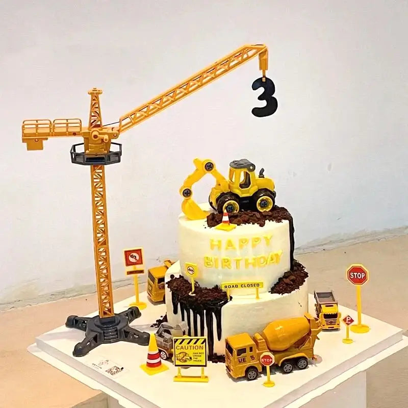 Excavator Crane Construction Party Cake Topper Vehicle Tractor Cake Topper Birthday Kid Babyshower Cake Decor Boy Birthday Party