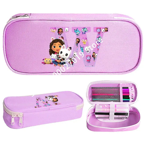 Gabby Dollhouses Girls Child Pencil Box Cartoon Letter Stationery Oxford Cloth Penbag Pencilcase Student Supplies New Kids Gifts