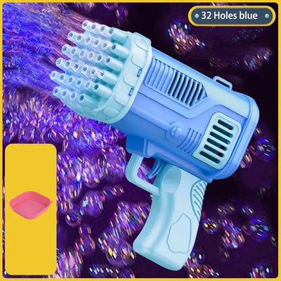 Bubble Gun Kids Toys Rocket 32 Holes Soap Bubbles Machine Gun Shape Automatic Blower With Light Outdoor Toy Gifts Party