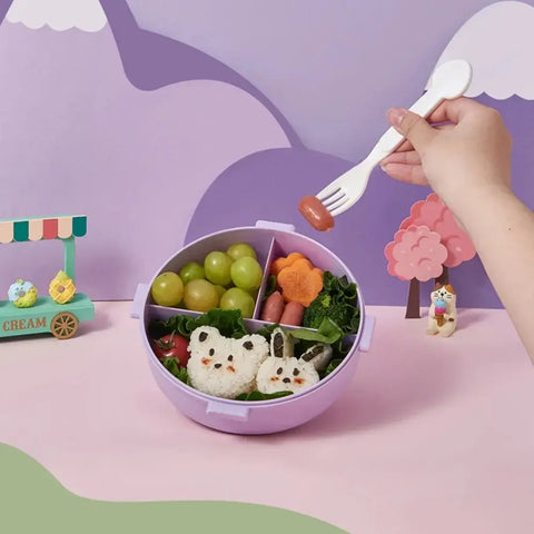 Lunch Box for Kid School Child Snack Box Donut Cartoon Leakproof Bento Box Lunch Bags with Fork Spoon 3 Compartment Microwavable
